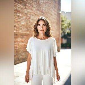 We The Free Women’s White Short Sleeve Slub T-Shirt Size XS hi-lo tshirt flowy